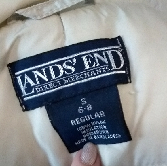 Sz S Lands' End gray & white cloud print down blend puffy vest excellent! - Picture 5 of 5